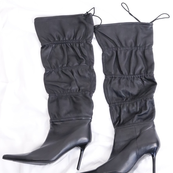 Paolini Designer Leather pointed toe high heel black over the knee boots US 8 - Picture 2 of 16